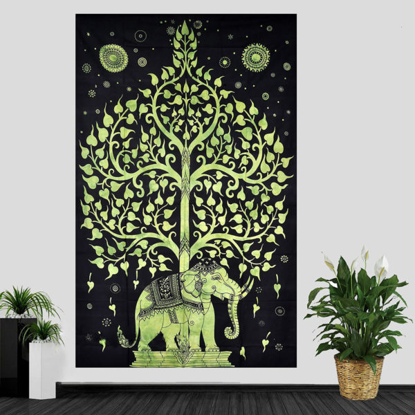 ELEPHANTTREETAPGREEN2 Elephant Tree Of Life Wall Hanging
