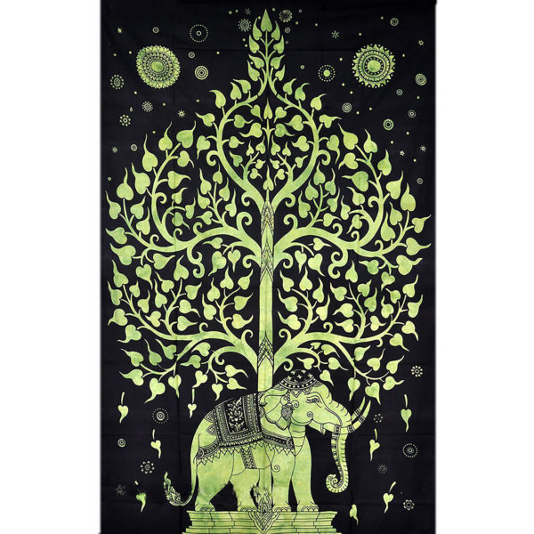 ELEPHANTTREETAPGREENWHITEBACK Elephant Tree Of Life Wall Hanging