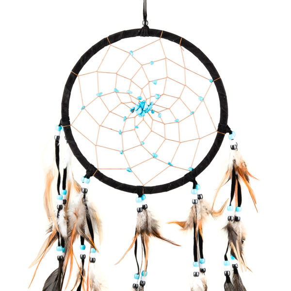 Black Dream Catcher With Turquoise Stone, Traditional Style