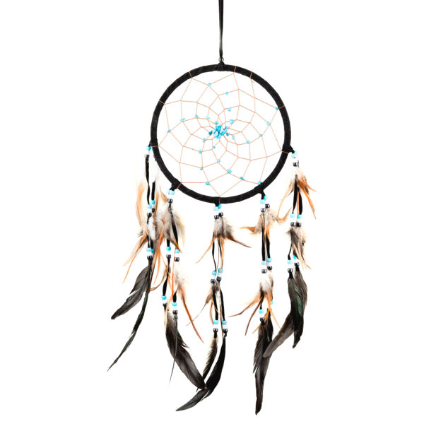 Black Dream Catcher With Turquoise Stone, Traditional Style