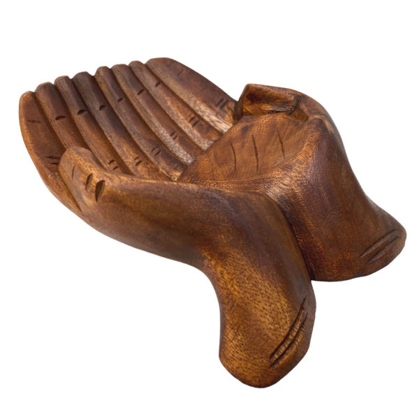 Carved Hands Offering Display Bowl, Hand Crafted