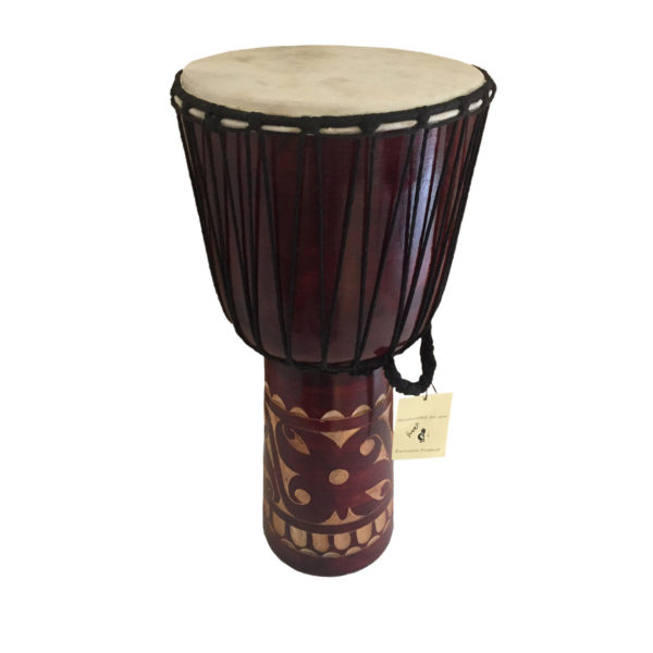 Mahogany Wood Djembe, Carved Tribal Motifs - Large Size