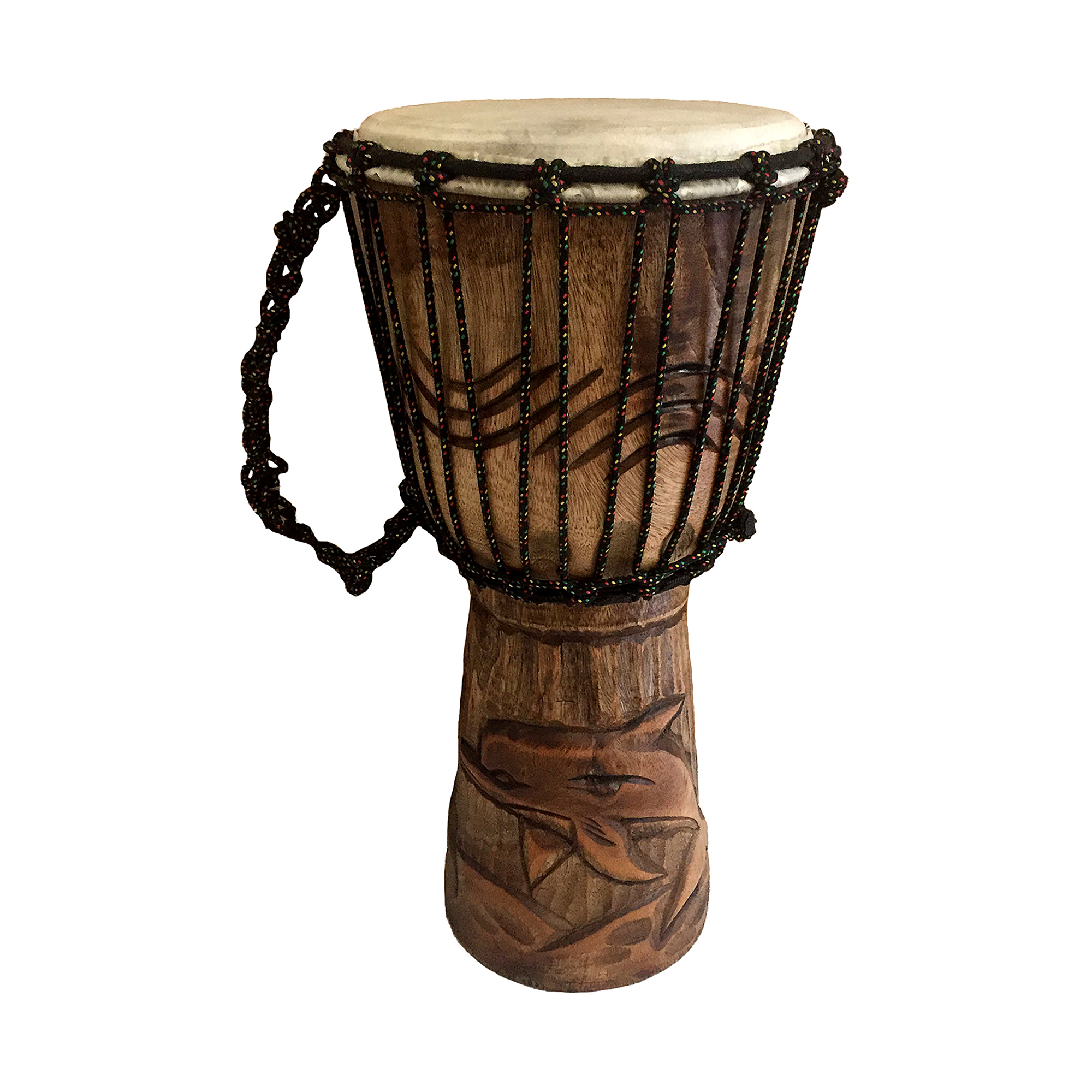 Deep Carved Djembe Drum, Playful Dolphin