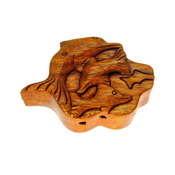 Dolphin Puzzle Box, Hand Carved Trinket Box