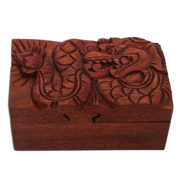 Majestic Dragon Puzzle Box, Hand Carved Wooden Trinket Box