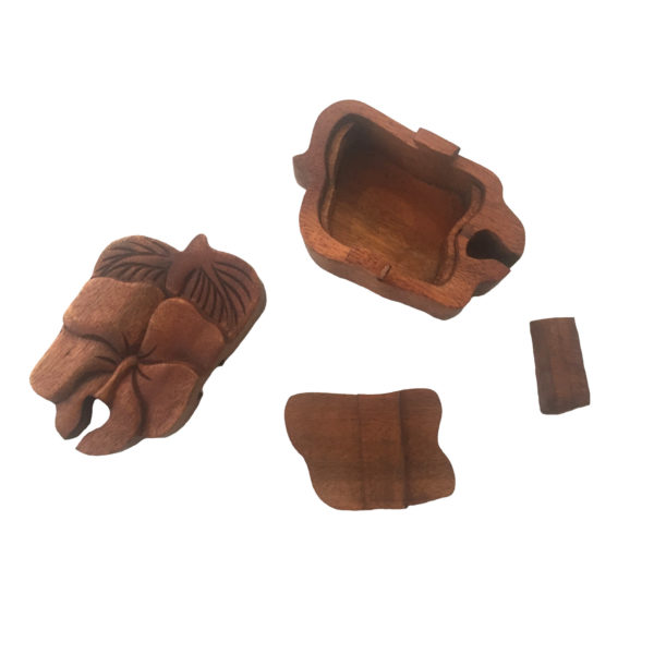Hibiscus Flower Wooden Puzzle Box, Hand Carved