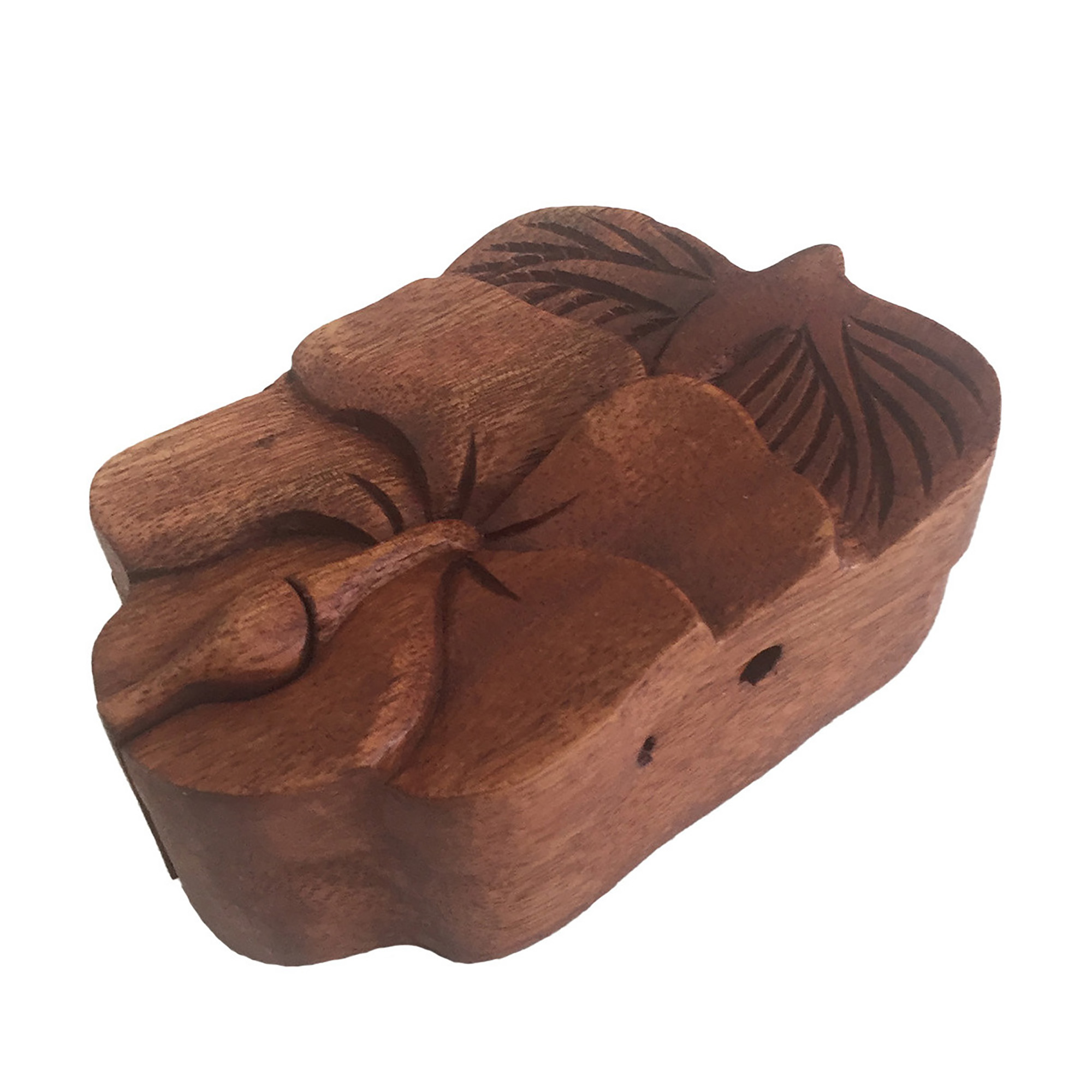 Hibiscus Flower Wooden Puzzle Box, Hand Carved