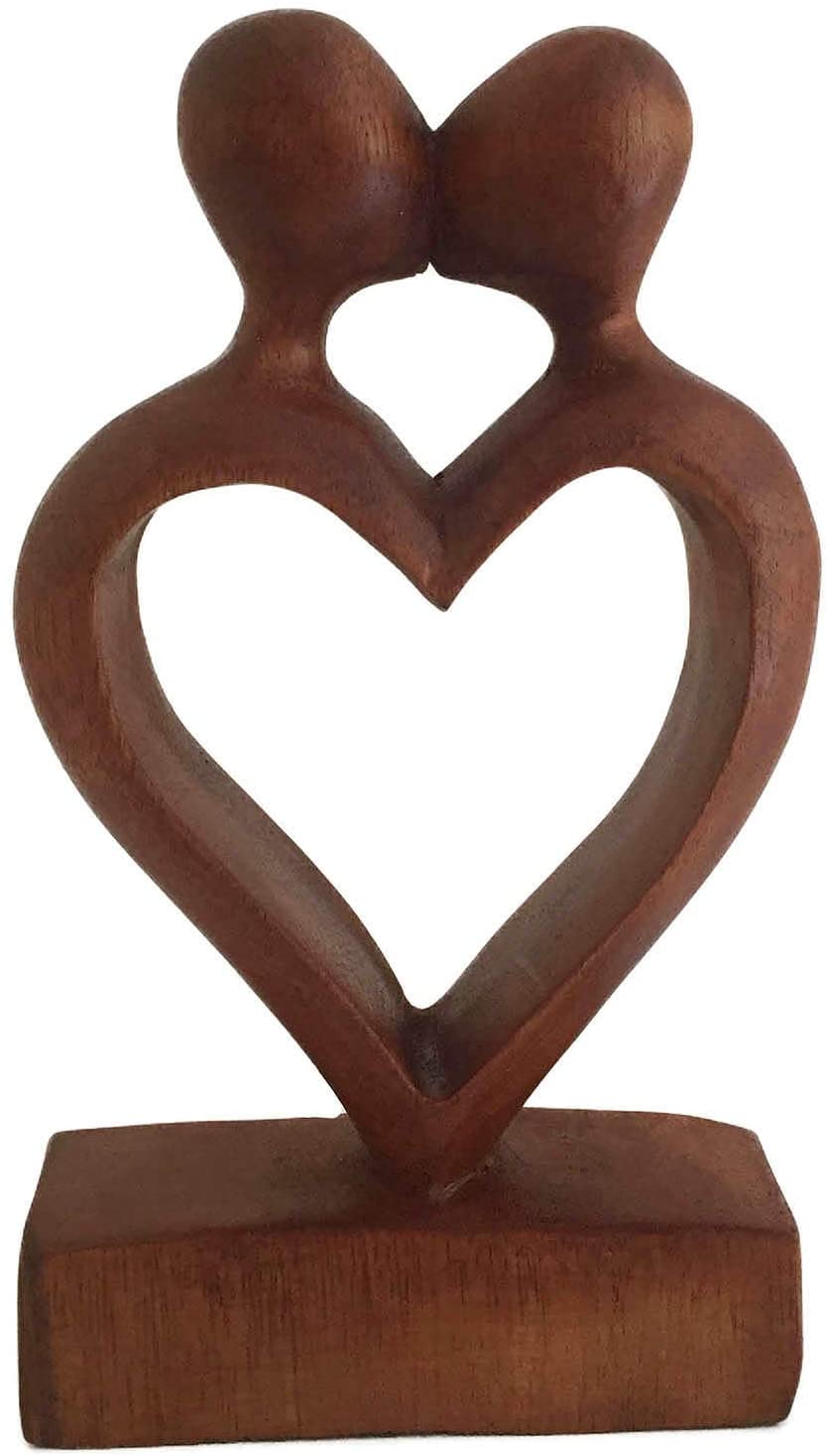 OMA Wood Carved Heart Statue First Kiss Love Romantic Abstract Art Home Decor Sculpture (Small)