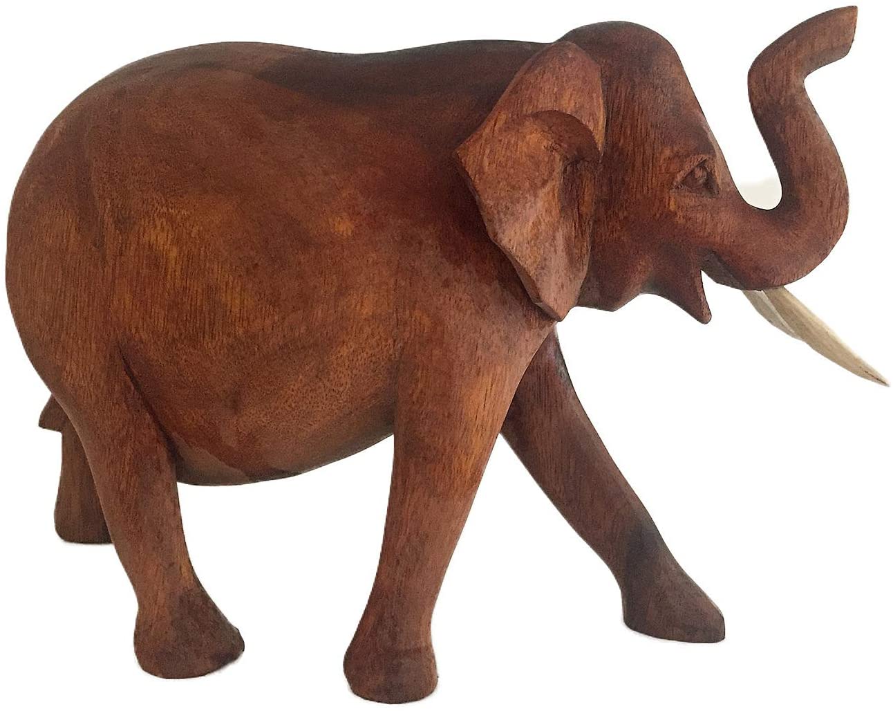 OMA Elephant Statue Solid Wood Hand Carved Lucky Trunk Up Elephant Figurine Home Decor (Large)
