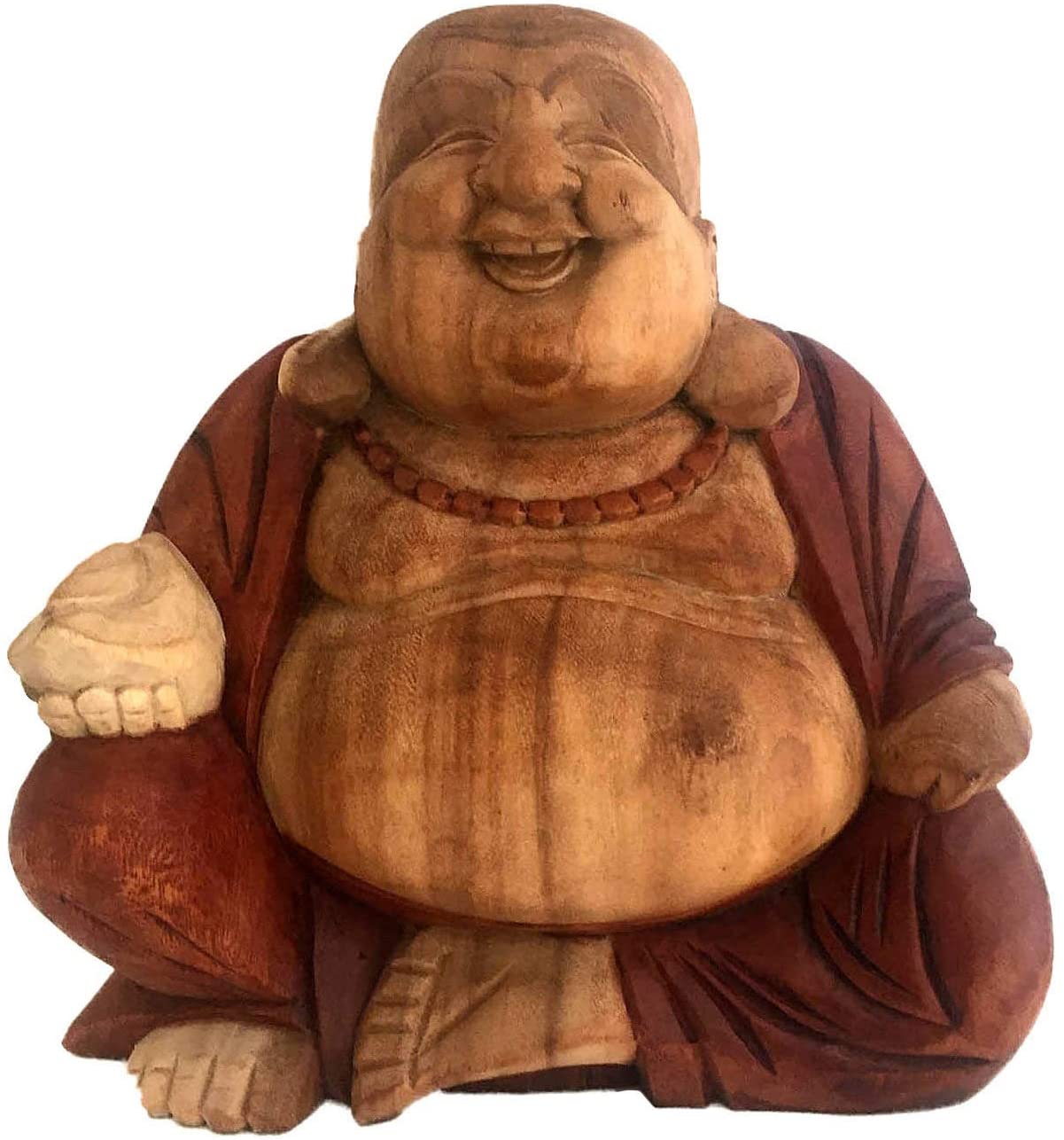 OMA Happy Buddha Laughing Buddha Wood Carved Statue for Luck and Prosperity Brand (Two-Tone, 11)"