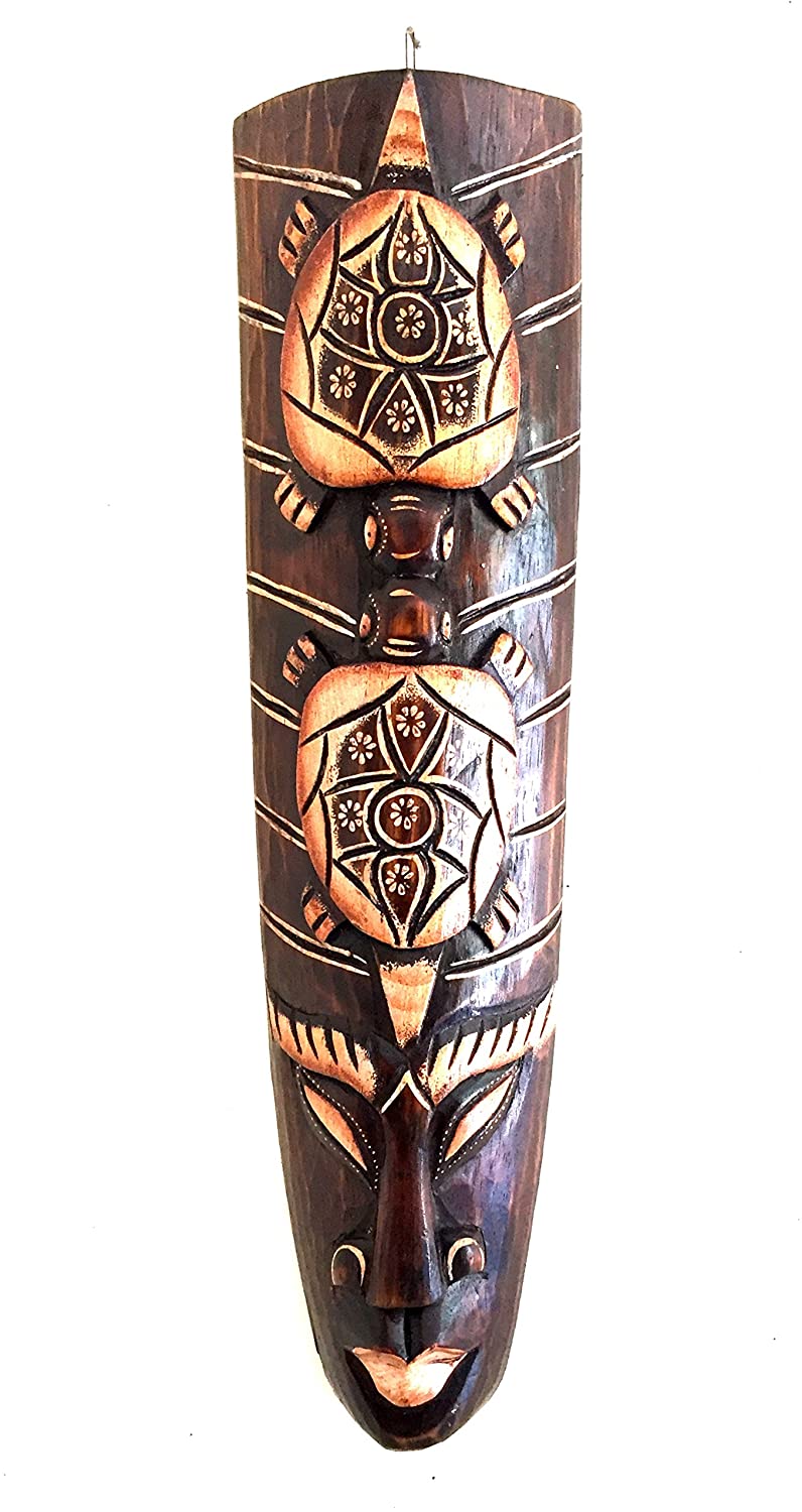 OMA African Mask Wall Decor Lucky Turtle Wood Mask for Protection and Luck African Decor Brand