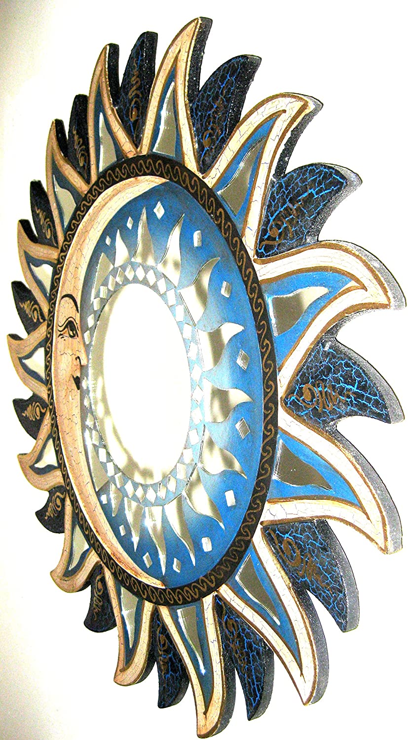 OMA Blue Mosaic Mirror Sun and Moon Celestial Mirror, Mosaic Wall Decor Hanging- Handmade, Brand