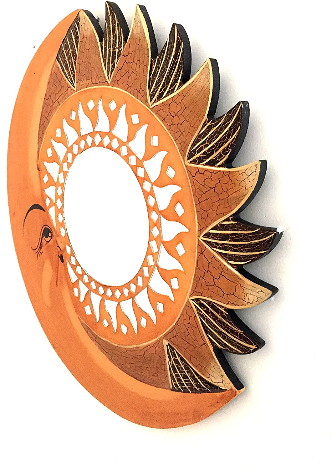 OMA Sun Shaped Wall Mirror Brown Mirrror, Celestial Sun Moon Wall Decor Mosaic- Handmade Brand