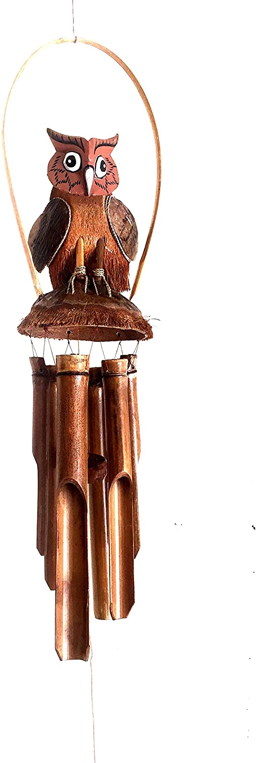 OMA Owl Wind Chime Bamboo Windchime - Nice Sound- LG Size Brand