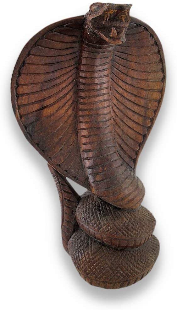 Hand-Carved Wooden King Cobra Sculpture Statue