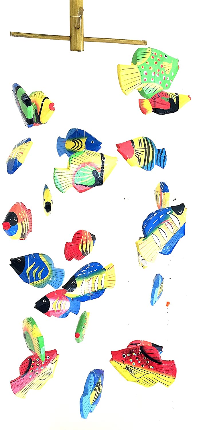 OMA Fish Wind Chime Wooden Hand Painted Fish Mobile Tropical Fish Home Decor (Classic)