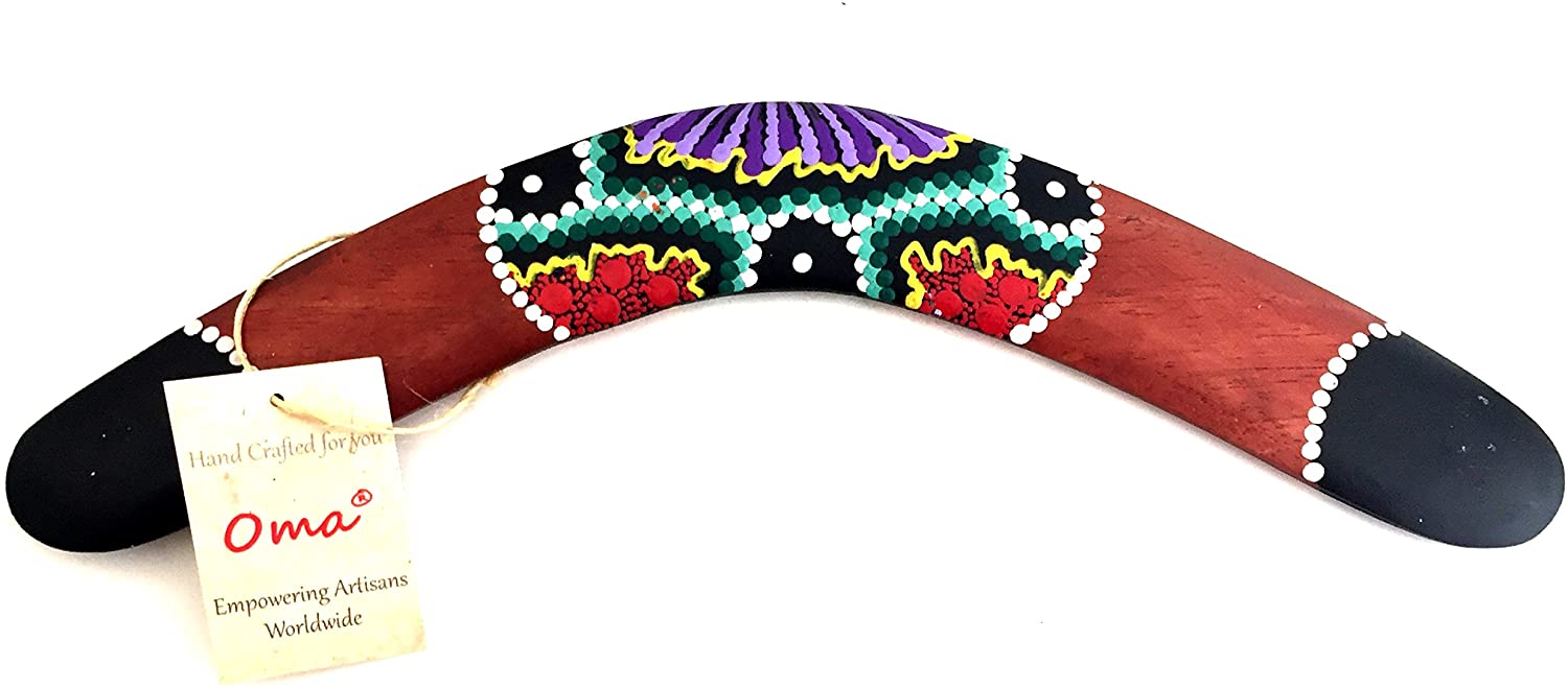 OMA Wood Boomerang Aboriginal Australian Style Hand Painted Boomerang - Large Size Brand