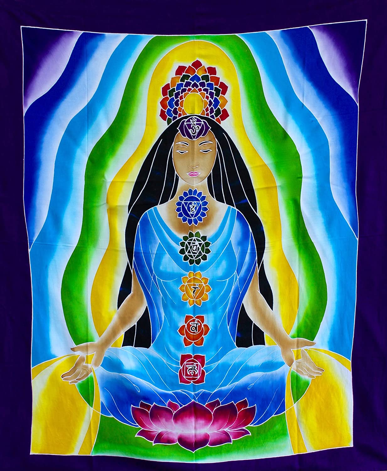OMA 7 Chakra Goddess Tapestry Batik Water Color Wall Hanging Decor Om Mandala -Large Size Federal (TM) Brand