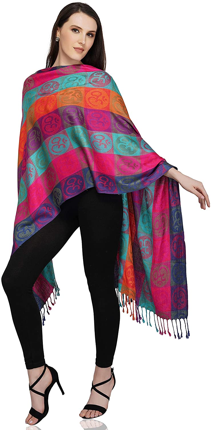 OM Yoga Meditation Prayer Shawl Soft Silky Large Wrap Scarf - for Men & Women - Double Weave Reversible