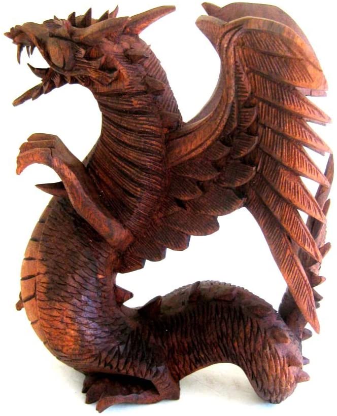 OMA Dragon Statue Flying Dragon Wood Carved Figurine Dragon Decor Fantasy- Large, Collector's Item Brand