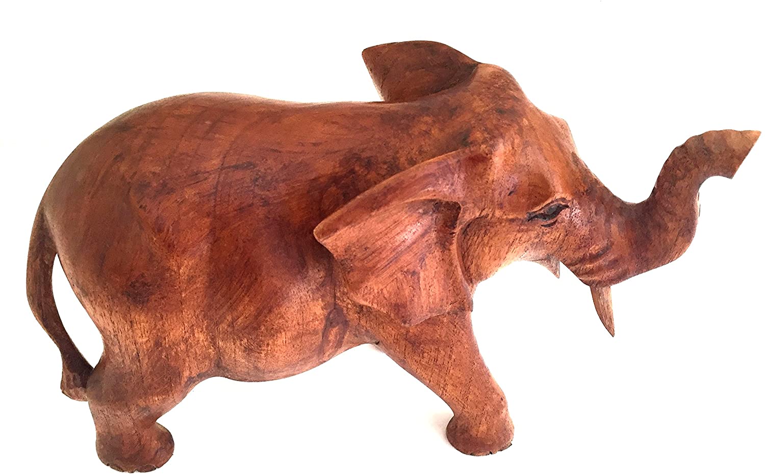OMA Elephant Statue Wood Carved Trunk Up Lucky Elephant Figurine