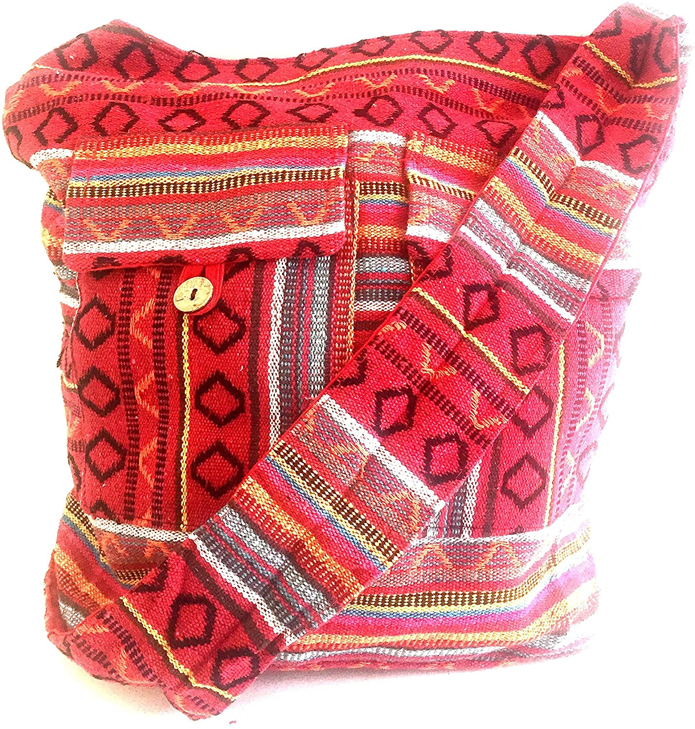 OMA Red Aztec Cotton Canvas Large Hobo Cross Body Shoulder Sling Slouch Casual Shopping Market Bag Brand