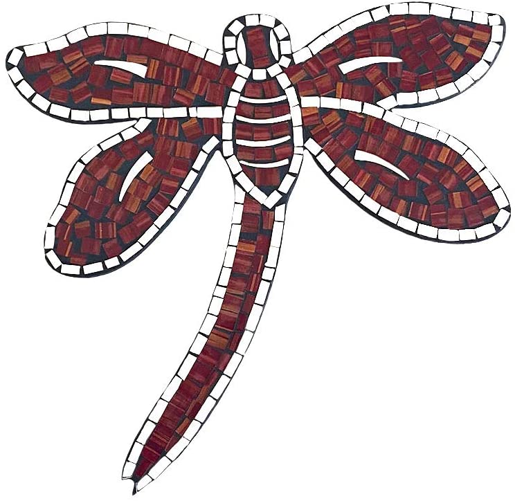 OMA Dragonfly Shaped Mosaic Wall Hanging Decor Dragon Fly Mirror - RED