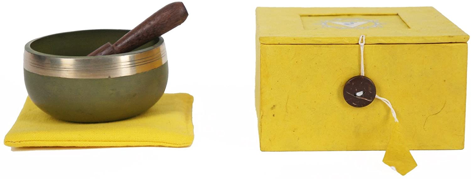 JIVE Tibetan Chakra Singing Bowl Set Palm Size SOLAR PLEXUS Yellow Chakra Singing Bowl - Premium Quality