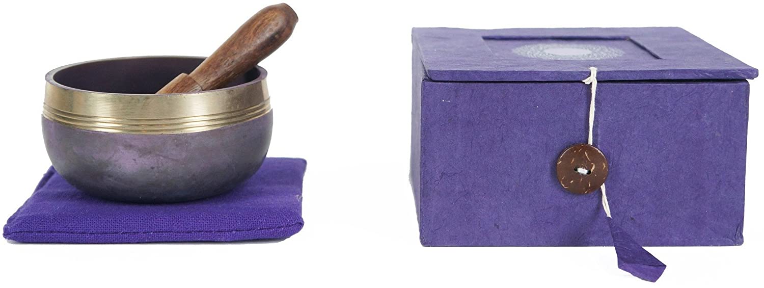 JIVE Tibetan Chakra Singing Bowl Set Palm Size Crown Charka Purple Singing Bowl - Premium Quality