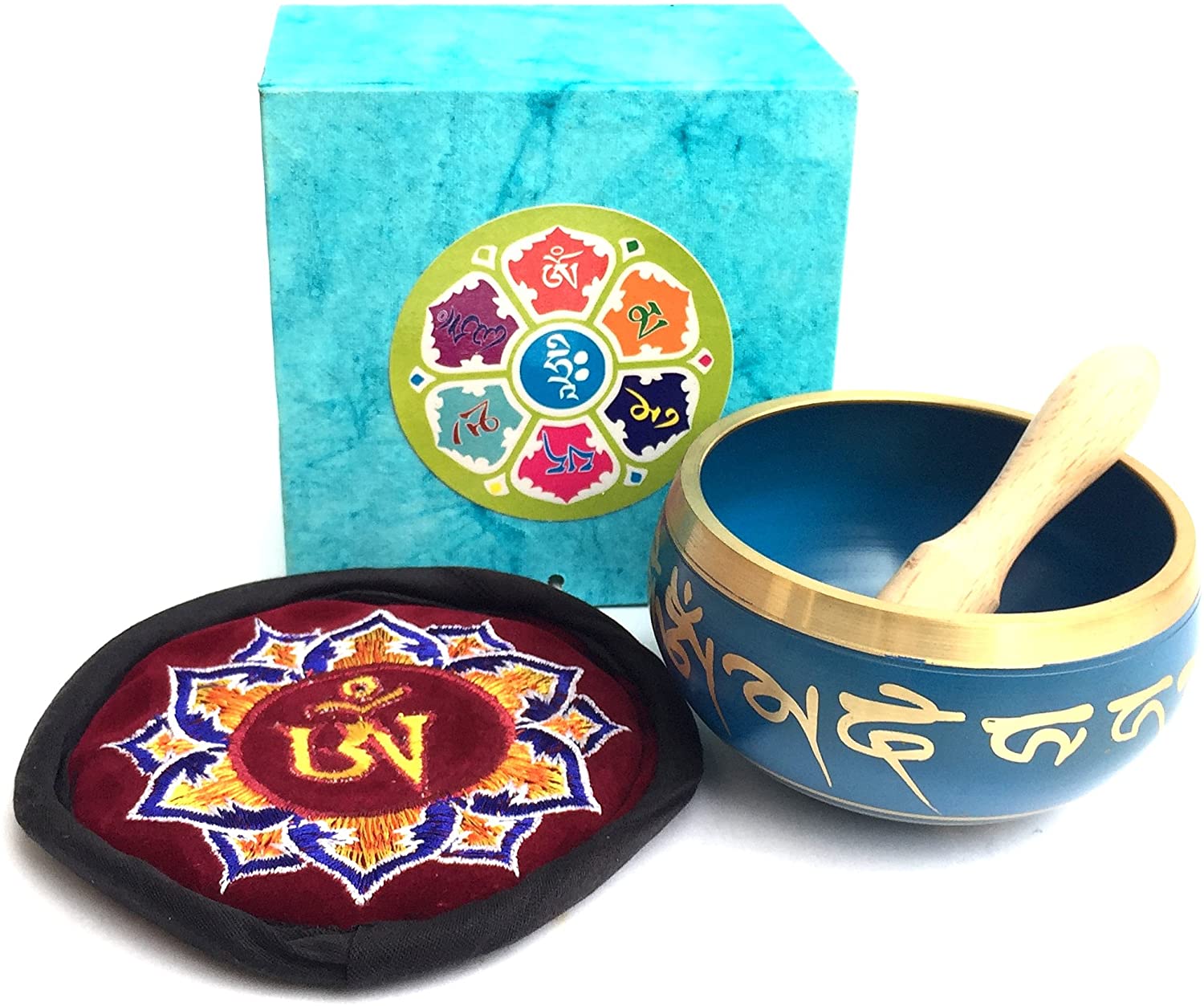 Tibetan Zen Buddhist Singing Bowl Gift Set - Holy Mantra Design - Includes Velvet Cushion & Mallet - PREMIUM QUALITY - JIVE BRAND