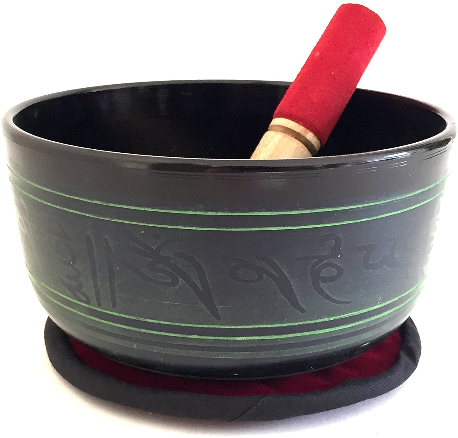 Tibetan Singing Bowl Set Buddha OM Mani Style With Cushion & Mallet For Meditation & Yoga - PREMIUM QUALITY - JIVE BRAND (6 Inches, Green)