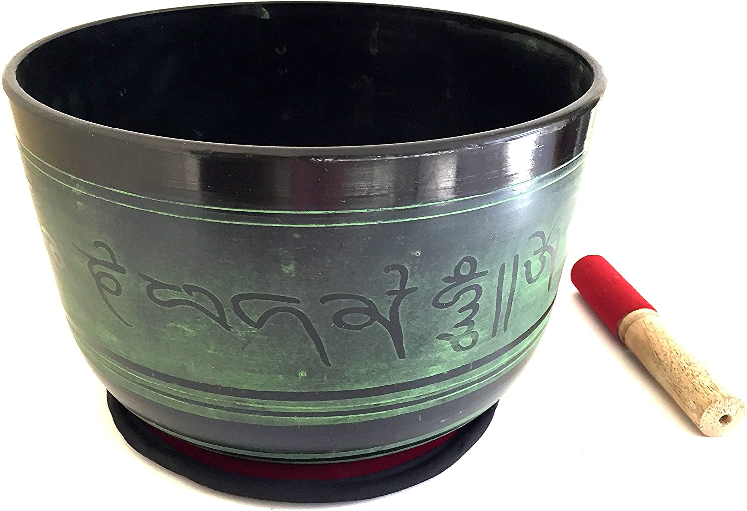 XX Large HEAVY Tibetan Singing Bowl Set Buddha OM Mani Style With Cushion & Mallet For Meditation & Yoga - PREMIUM QUALITY - JIVE BRAND (XX Large - 10.5 Inches, Green)