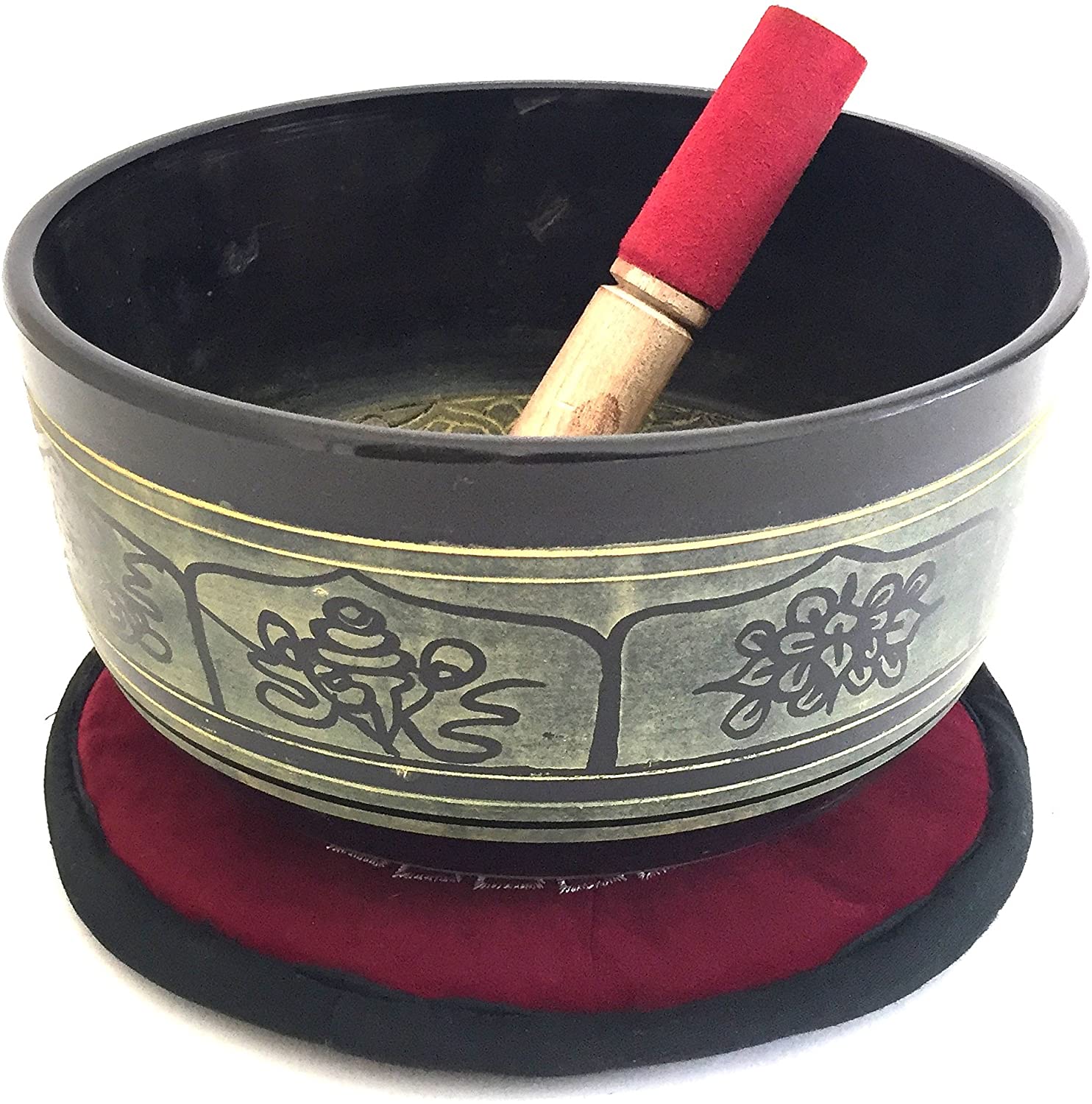 X Large Tibetan Meditation 8 Lucky Symbols Singing Bowl Mallet Cushion Set For Meditation & Healing - PREMIUM QUALITY - JIVE BRAND (XLarge - 8 Inches)