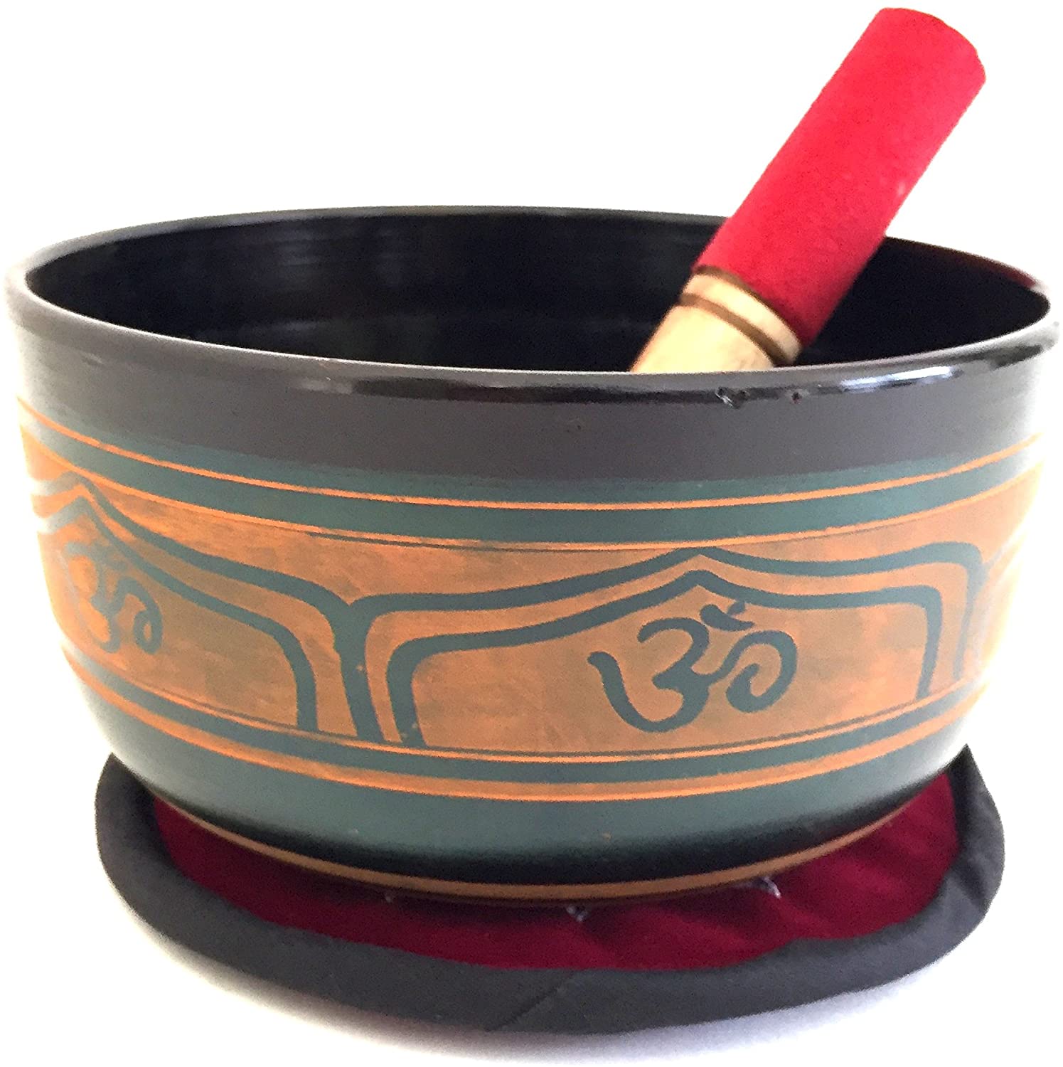 Large Tibetan OM Ganesh Singing Bowl Mallet Cushion Set For Meditation & Yoga - PREMIUM QUALITY - JIVE BRAND (Large - 7 Inches)