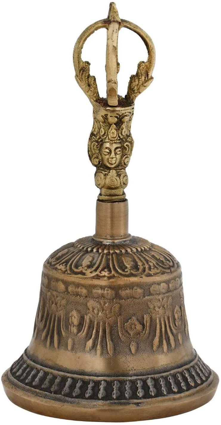 Tibetan Buddhist Hand Bell Meditation & Prayer Bells Dorje Vajra - SOLID BRASS - Hand Crafted By TIBETAN REFUGEES - JIVE BRAND