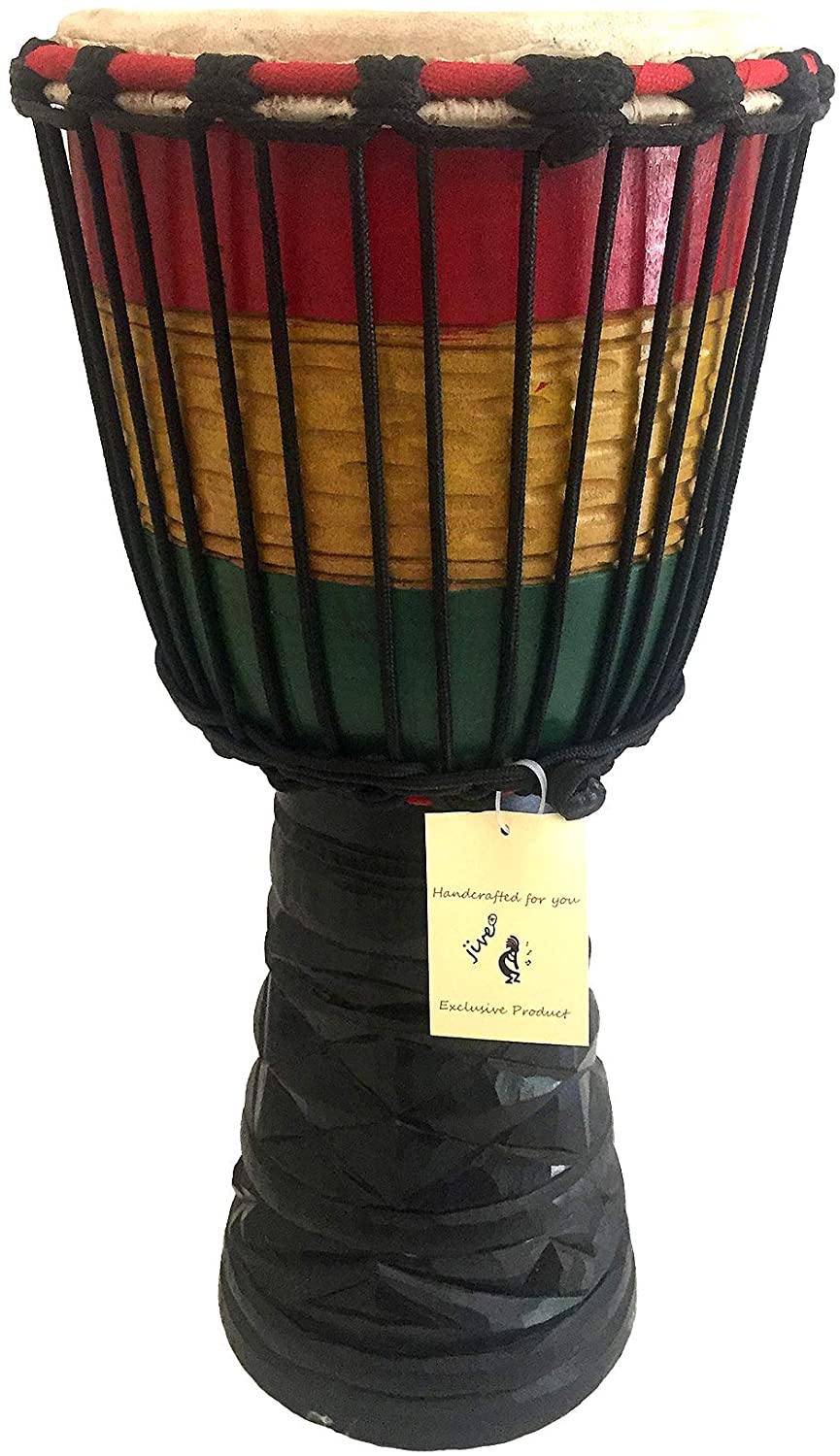 Djembe Drum Bongo Congo Hand Carved SOLID Mahogany Wood Drum LARGE 20 African Rasta Drum - Professional Quality - JIVE BRAND"