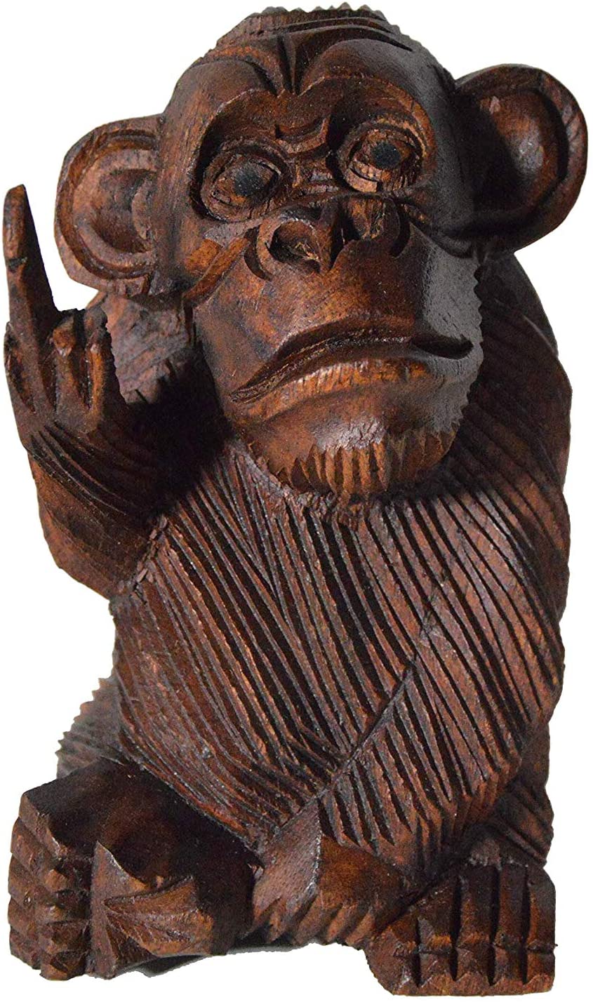 OMA Rude Monkey Flipping Bird Middle Finger Statue Solid Wood Hand Crafted