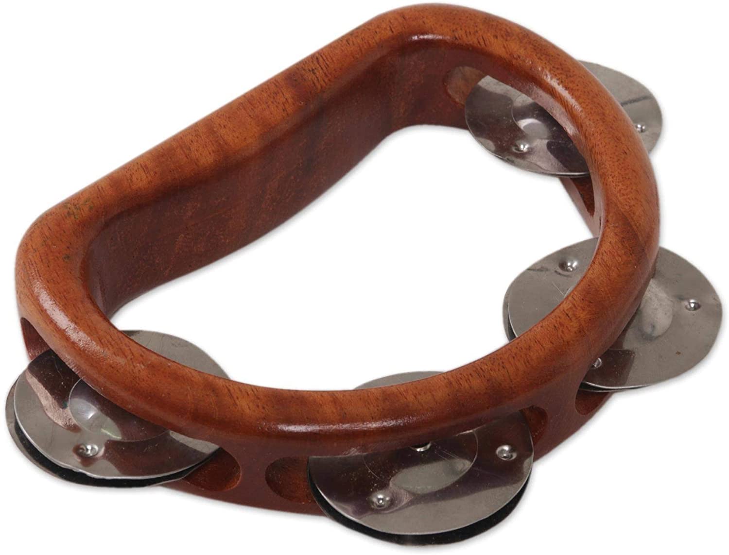 JIVE Tambourine Instrument For Kids Adults Handheld Wooden Half Moon Tambourine Metal Jingles Hand Crafted (Small)