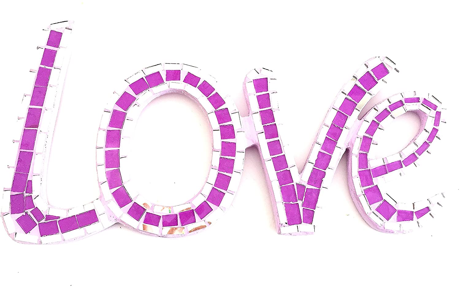 OMA Mosaic Glass Love Sign Home Decor Love Wall Hanging Art - Hand Crafted Brand (Pink)