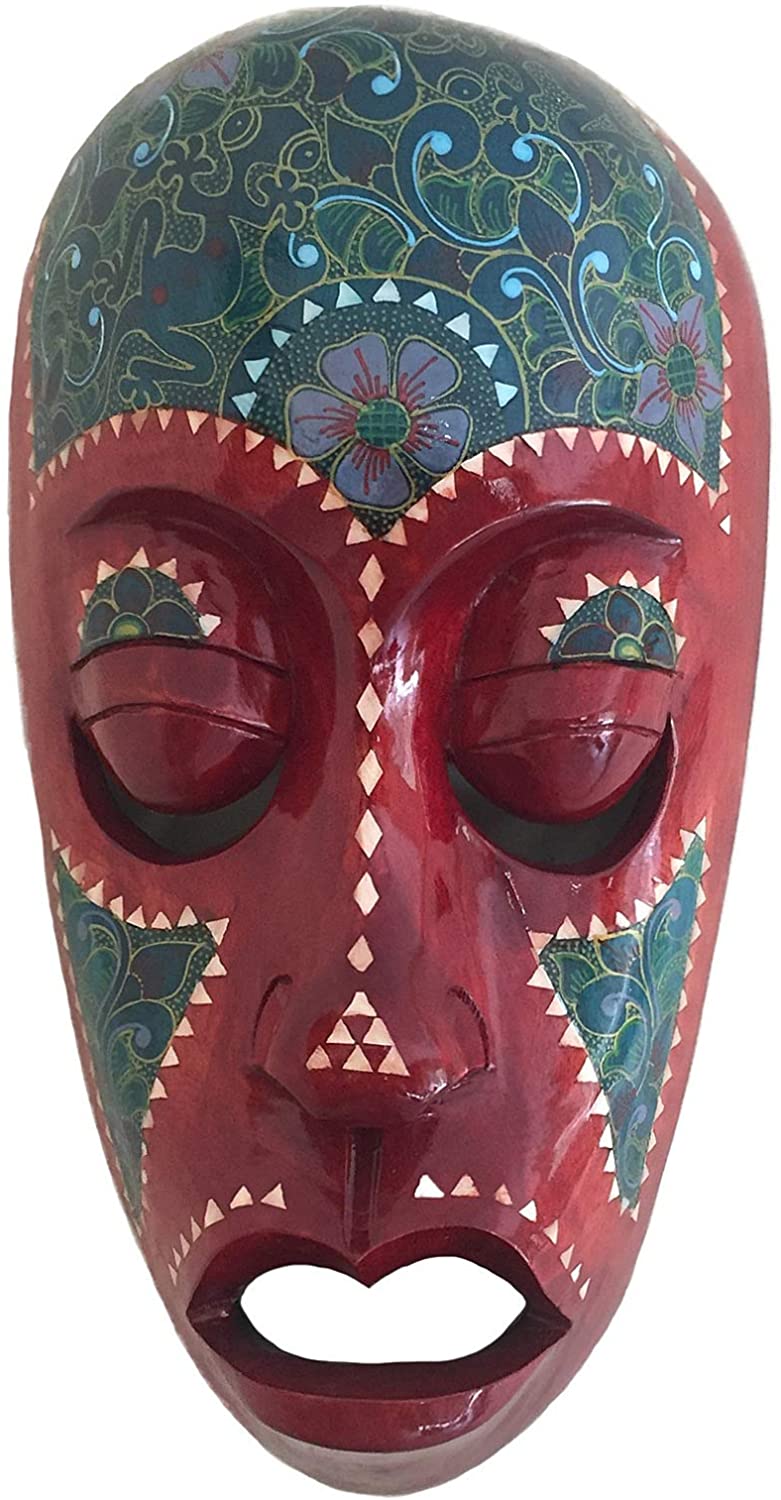 OMA African Mask Wall Decor Wood Carved Lucky in Love Tribal Mask with Mother of Pearl - Collector's Item (Medium)