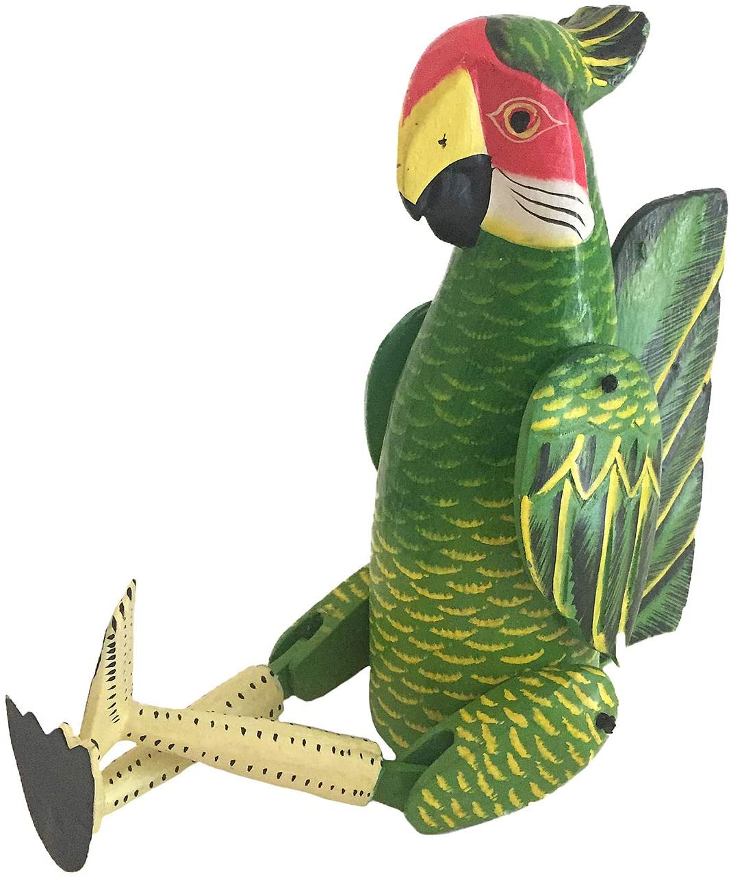OMA Green Parrot Figurine Wood Carved Parrot Cockatoo Statue Shelf Sitter - Large Size - Premium Quality