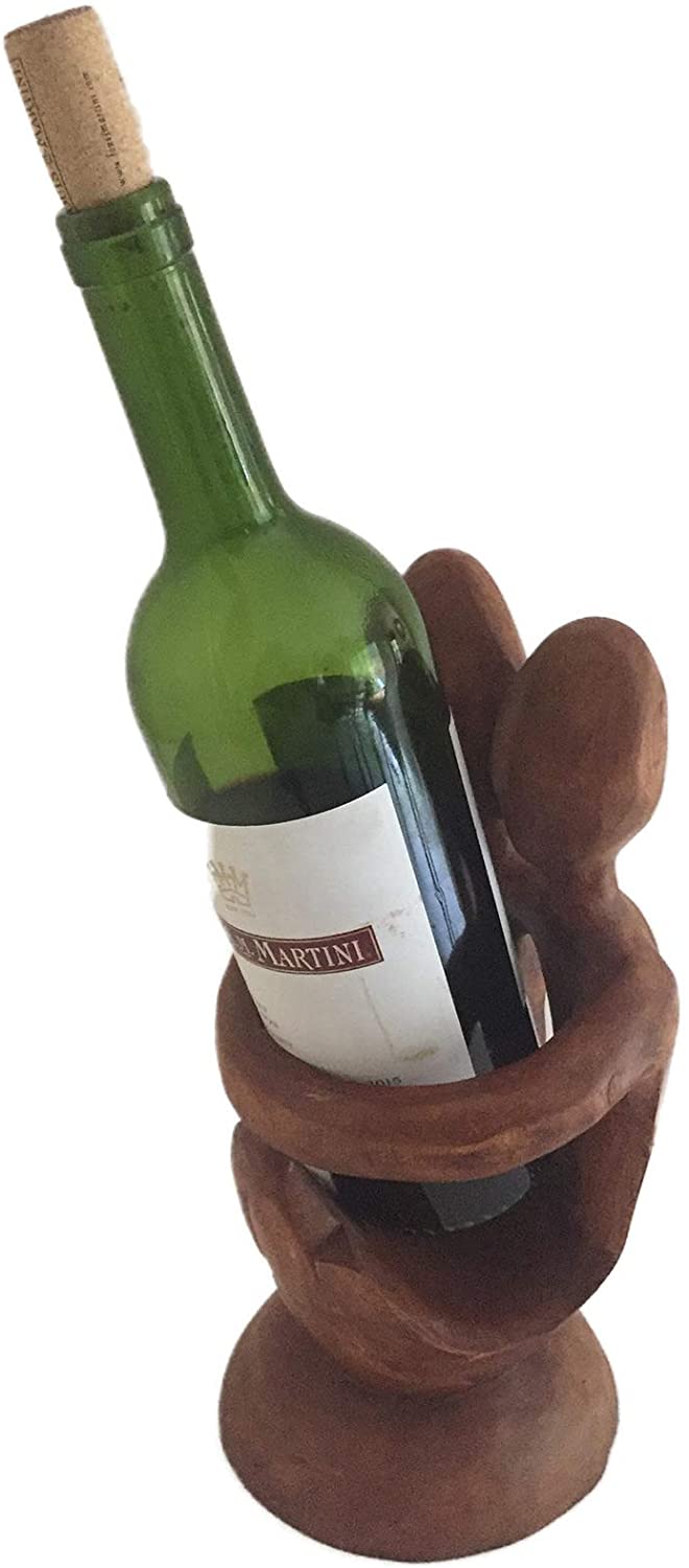 OMA Abstract Romantic Wine Bottle Holder Tabletop Rack Kissing Couple Solid Wood Hand Carved Home Decor