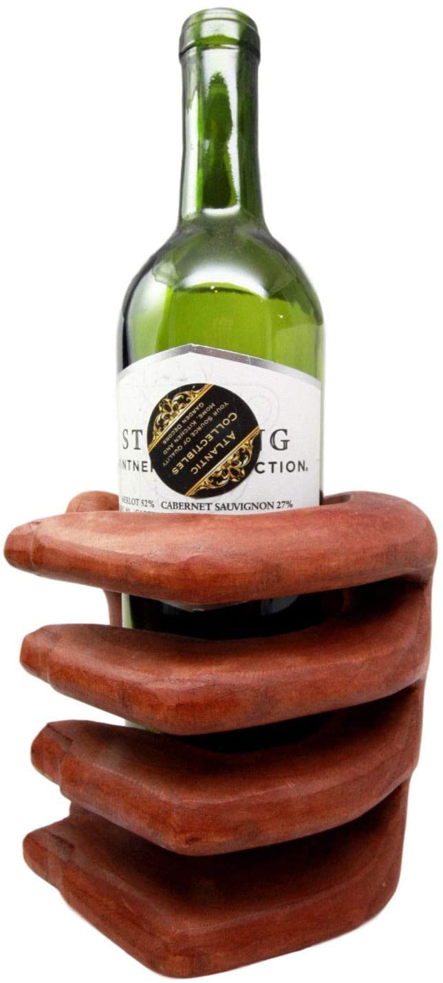 OMA Solid Wood Wine Bottle Holder Stand Helping Hand Tabletop Rack Home Decor - Large SZ.- Premium Quality