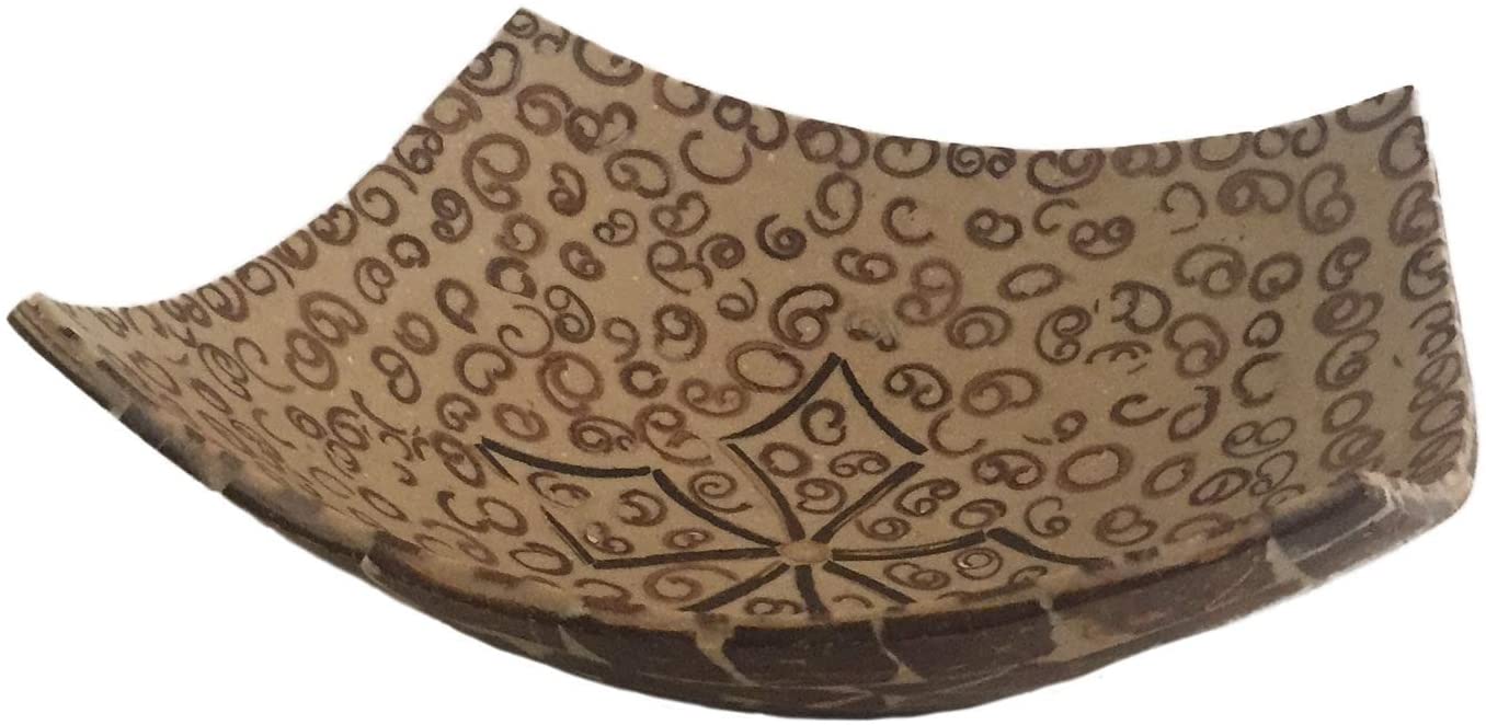 OMA Hand Crafted Capiz Shell Bowl Decorative Tray Platter with Cinnamon Bark Details