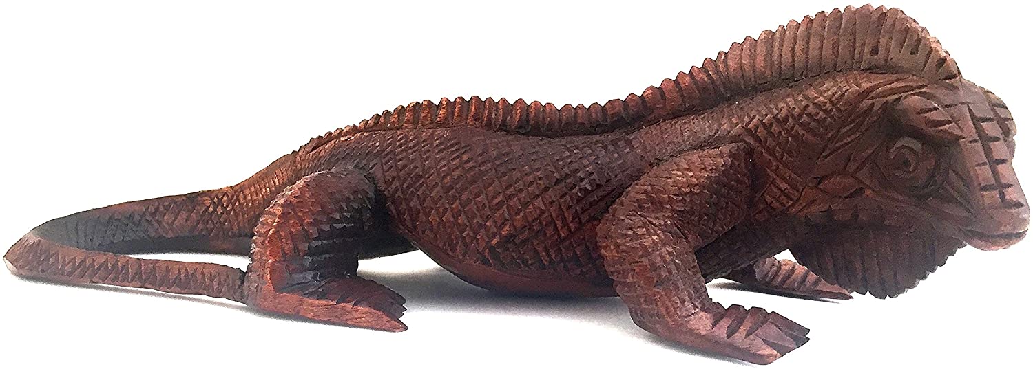 OMA Wood Carved Dragon Statue Figurine Komodo Dragon Figurine Home Decor - (Small)