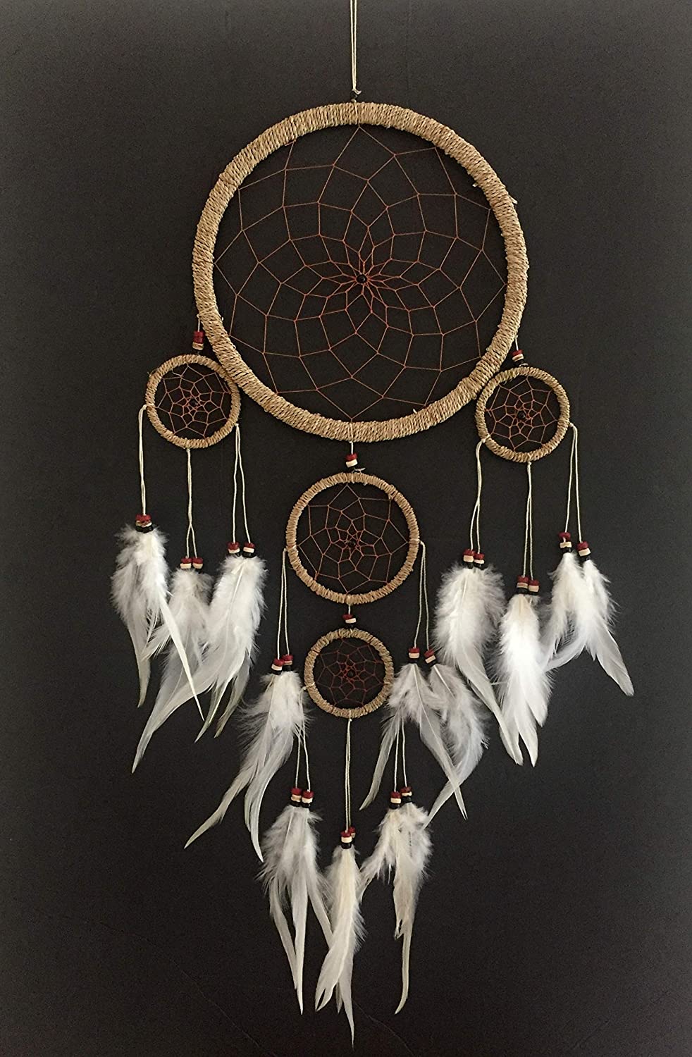OMA Dream Catcher - Hand Crafted Traditional String Natural Brown Dreamcatcher - Large Size - 9 Diameter x 30" Long (Natural)"