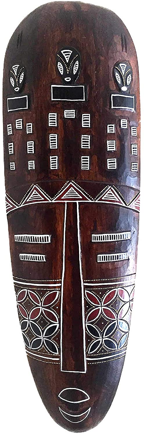 OMA African Mask Good Luck & Protection Blessing Shield Wood Carved & Hand Painted Wall Hanging Decor (X- Large - 32)"