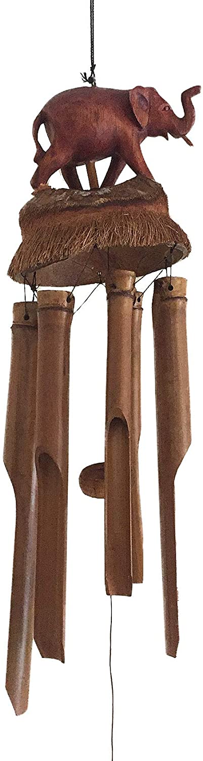 OMA Hand Crafted Bamboo Wood Wind Chime Elephant Wind Chime Tropical Decor - Large Size - Nice Sound - (Elephant)