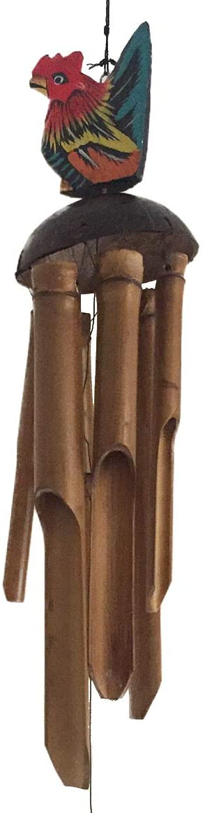 OMA Hand Crafted Bamboo Wood Wind Chime Rooster Wind Chime Tropical Decor - Large Size - Nice Sound - (Rooster)