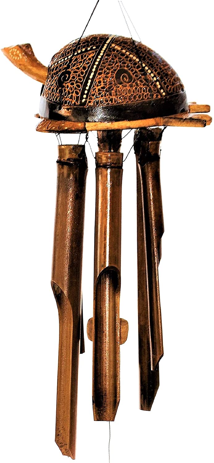 OMA Hand Crafted Bamboo Wood Wind Chime Tropical Decor - Large Size - Nice Sound - (Turtle)